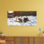 Kat dat slaapt op een bed canvas afdruk (Insitu (Woonkamer))