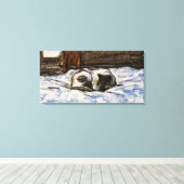 Kat dat slaapt op een bed canvas afdruk (Insitu (Houten vloer))