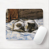 Kat dat slaapt op een bed muismat (Met muis)