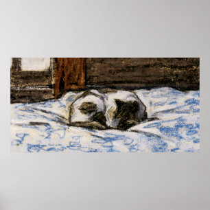 Kat dat slaapt op een bed poster