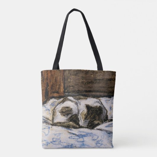 Kat dat slaapt op een bed tote bag (Achterkant)