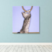 Kat dat touw reikt canvas afdruk (Insitu (Houten vloer))