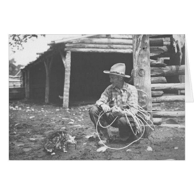 Kat dat uit een koffieblikje eet met een cowboyhor (Voorkant Horizontaal)