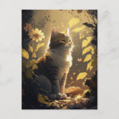 Kat De zon in een tuin van bloemen Briefkaart (Voorkant)