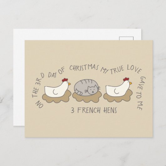 Kat Derde dag 3 Franse kerstmis Briefkaart (Voorkant / Achterkant)