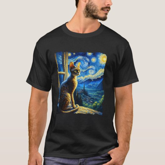 Kat Devon Rex Sterrennacht Devon Rex T-shirt (Voorkant)