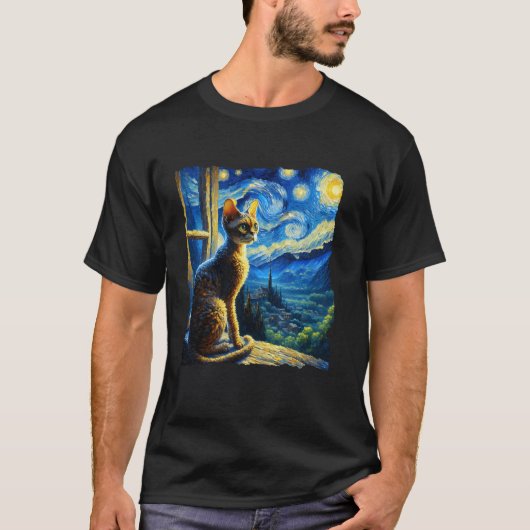 Kat Devon Rex Sterrennacht Devon Rex T-shirt (Voorkant)