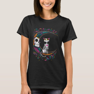Kat Dia De Los Muertos Suiker Schedel Halloween Ko T-shirt