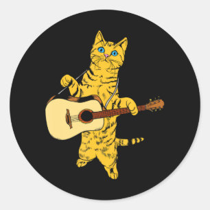 Kat die Acoustic Guitar Cool Musicus Ronde Sticker