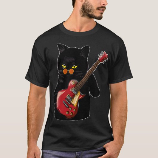 Kat die Acoustic Guitar Mannen afspeelt T-shirt (Voorkant)