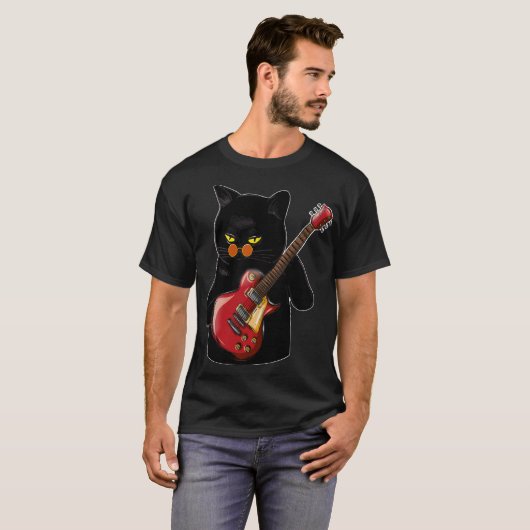 Kat die Acoustic Guitar Mannen afspeelt T-shirt (Voorkant volledig)