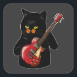 Kat die akoestische gitaar speelt vierkante sticker<br><div class="desc">Kat speelt Acoustic Guitar Cool Musician Guitarist Family Design Cadeft Square Classic Collectie.</div>