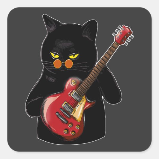 Kat die akoestische gitaar speelt vierkante sticker (Voorkant)