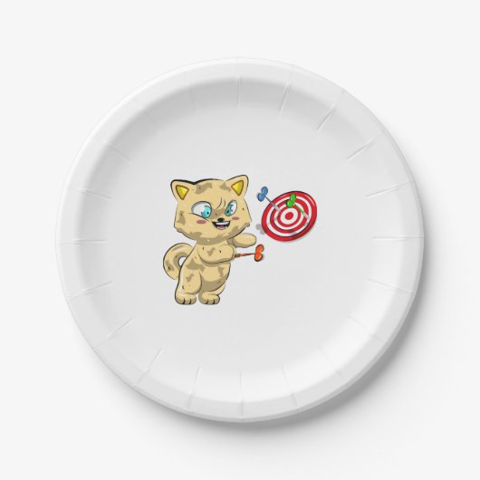 Kat die Darts speelt Papieren Bordje (Voorkant)