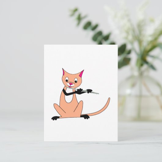 Kat die de Flute spelen Briefkaart (Staand voorkant)