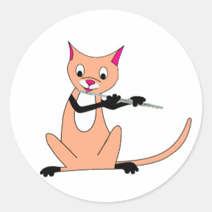 Kat die de Flute spelen Ronde Sticker
