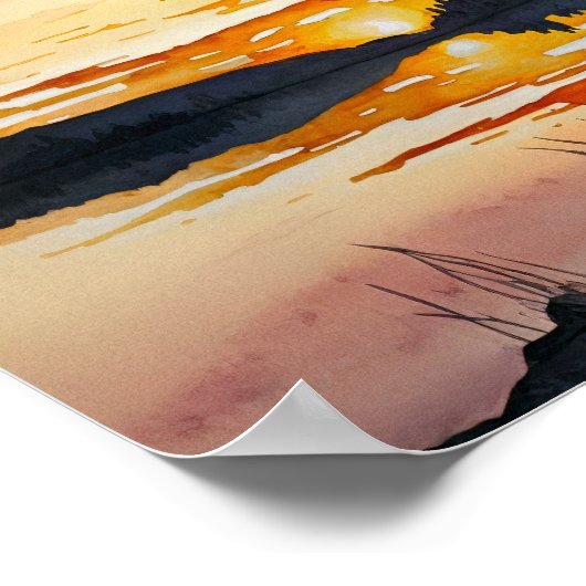 Kat die de zonsondergang van de Waterverf volgt Poster (Hoek)