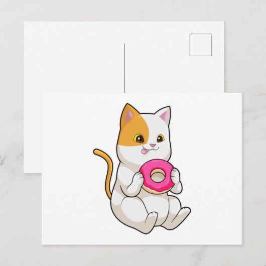 Kat die Donut Eet Briefkaart (Voorkant / Achterkant)