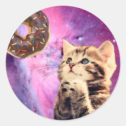 Kat die donut wil ronde sticker (Voorkant)