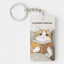 Kat die een boek leest, personaliseert sleutelhanger