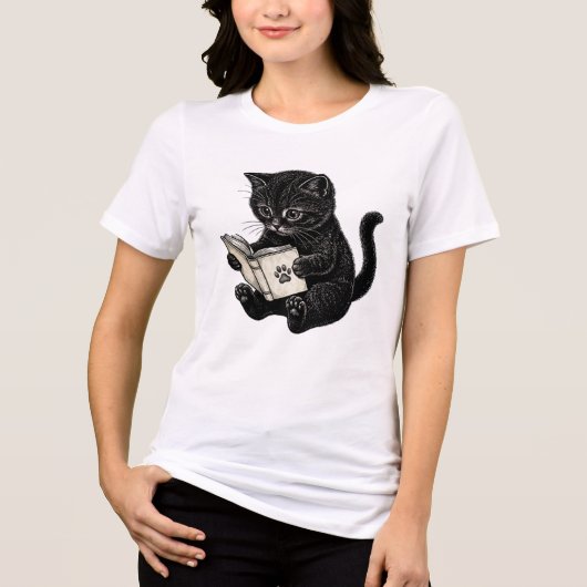 Kat die een boek leest Tri-Blend shirt (Voorkant)