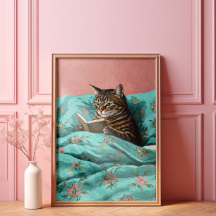 Kat die een boek leest Wall Art Poster Print