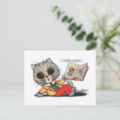 Kat die een boek over een Afbeelding leest, Louis  Briefkaart (Staand voorkant)