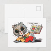 Kat die een boek over een Afbeelding leest, Louis  Briefkaart (Voorkant / Achterkant)
