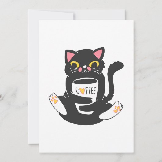 Kat die een koffie-mok knuffelt - Kies achtergrond Kaart (Achterkant)