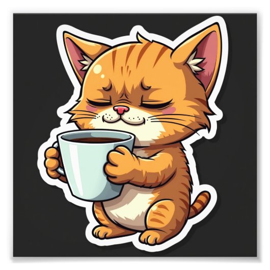 Kat die een koffie vasthoudt foto afdruk (Voorkant)