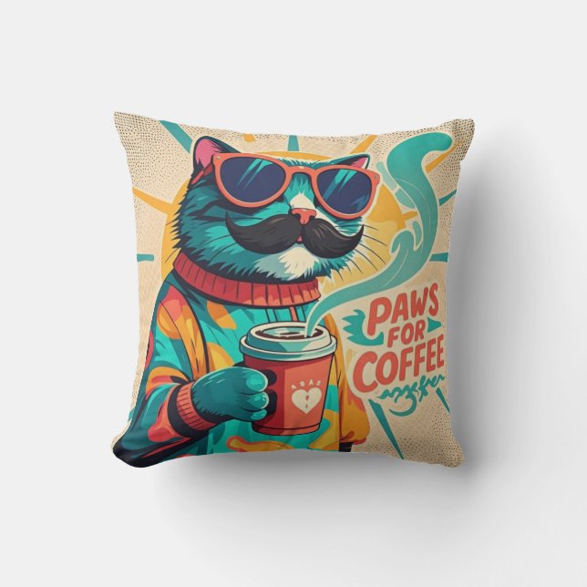 Kat die een oversized zonnebril draagt, een koffie kussen (Voorkant)