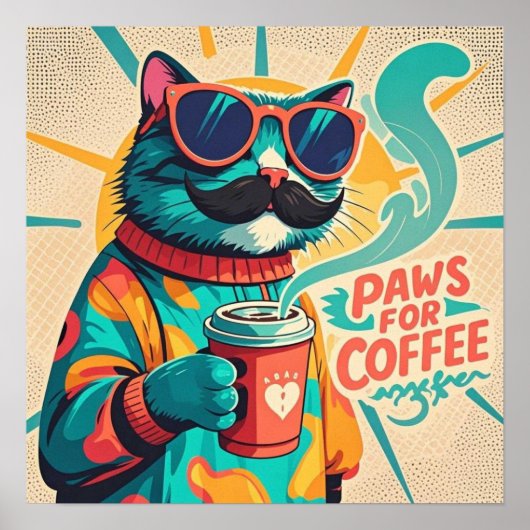 Kat die een oversized zonnebril draagt, een koffie poster (Voorkant)