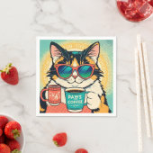 Kat die een oversized zonnebril draagt, een koffie servet (Insitu)