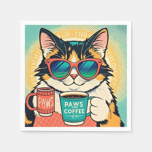 Kat die een oversized zonnebril draagt, een koffie servet (Voorkant)