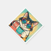 Kat die een oversized zonnebril draagt, een koffie servet (Hoek)