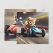 Kat die een raceauto bestuurt kaart (Voorkant / Achterkant)