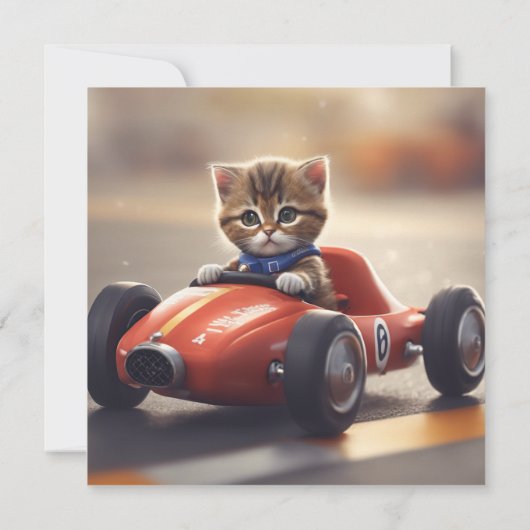 Kat die een raceauto bestuurt kaart (Achterkant)