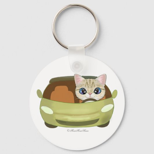 kat die een sportwagen bestuurt sleutelhanger (Voorkant)