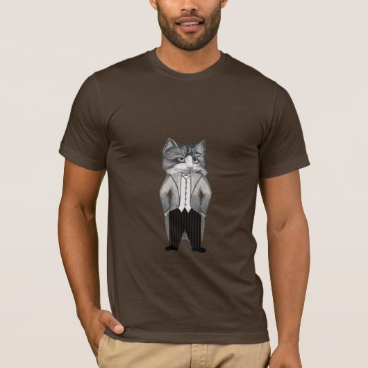  kat die een Suit Kleding draagt T-shirt (Voorkant)