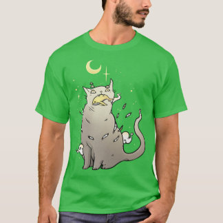 Kat die een walvis gevangen Schattigee Kawaii Toon T-shirt