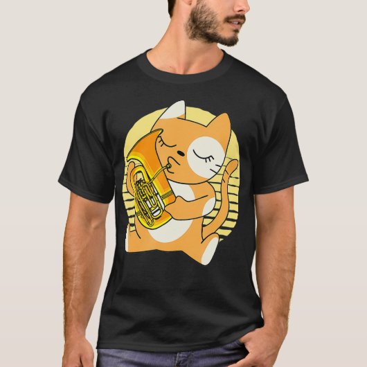 Kat die Euphonium Instrument Musician Pet afspelen T-shirt (Voorkant)