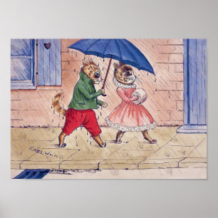 Kat die flirt in de regen, Louis Wain Poster