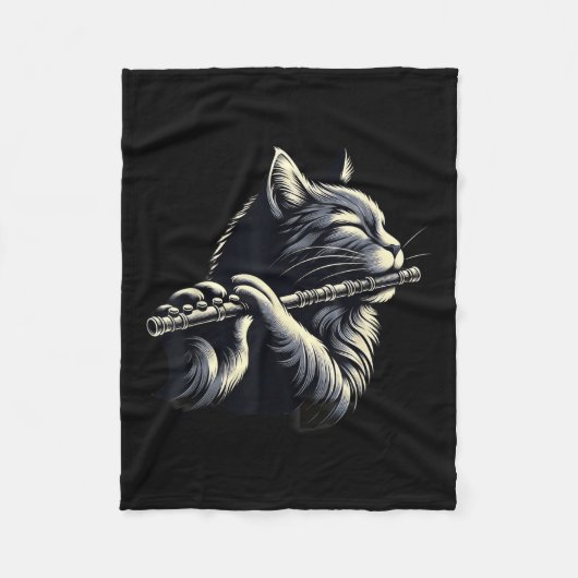 Kat die fluitmuzikant speelt Kattenliefhebber Fleece Deken (Voorkant)