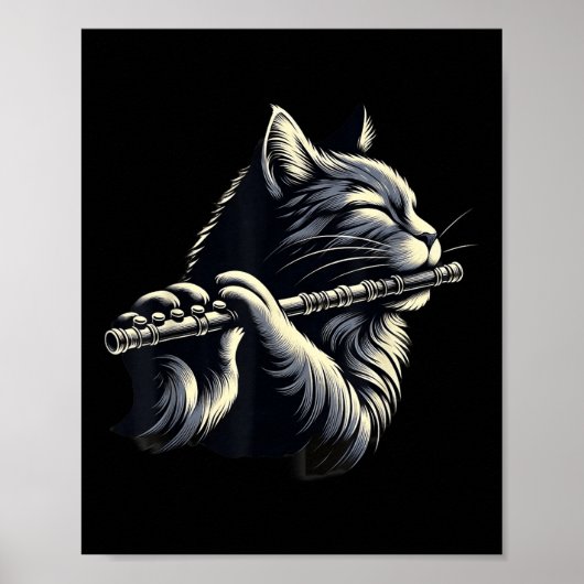 Kat die fluitmuzikant speelt Kattenliefhebber Poster (Voorkant)