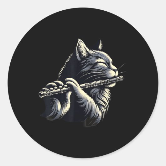 Kat die fluitmuzikant speelt Kattenliefhebber Ronde Sticker (Voorkant)