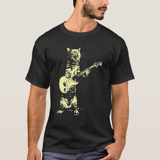 Kat die gitaar Mannen afspeelt T-shirt (Voorkant)