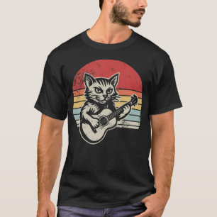 Kat die gitaar speelt tegen zonsondergang strepen t-shirt