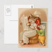  kat die het Briefkaart van de krant leest (Voorkant / Achterkant)