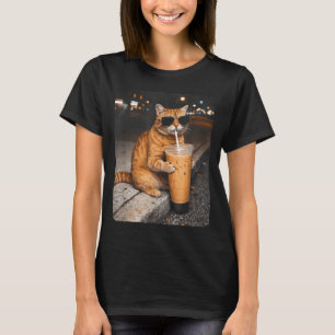 Kat die ijs-koffie drinkt grappige dieren meme kof t-shirt