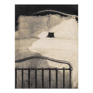 Kat die in bed ligt Funny Vintage Print Perfect Poster